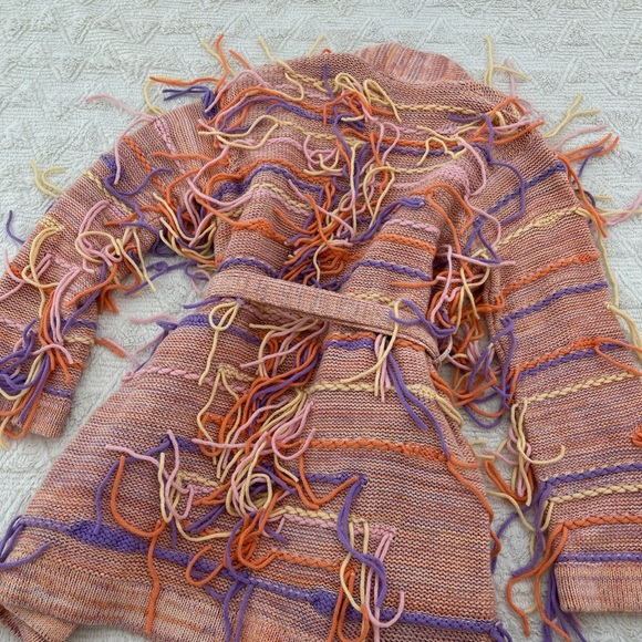 NWT Canessa cashmere fringe Psychedelic cardigan in seahorse - Picture 6 of 6